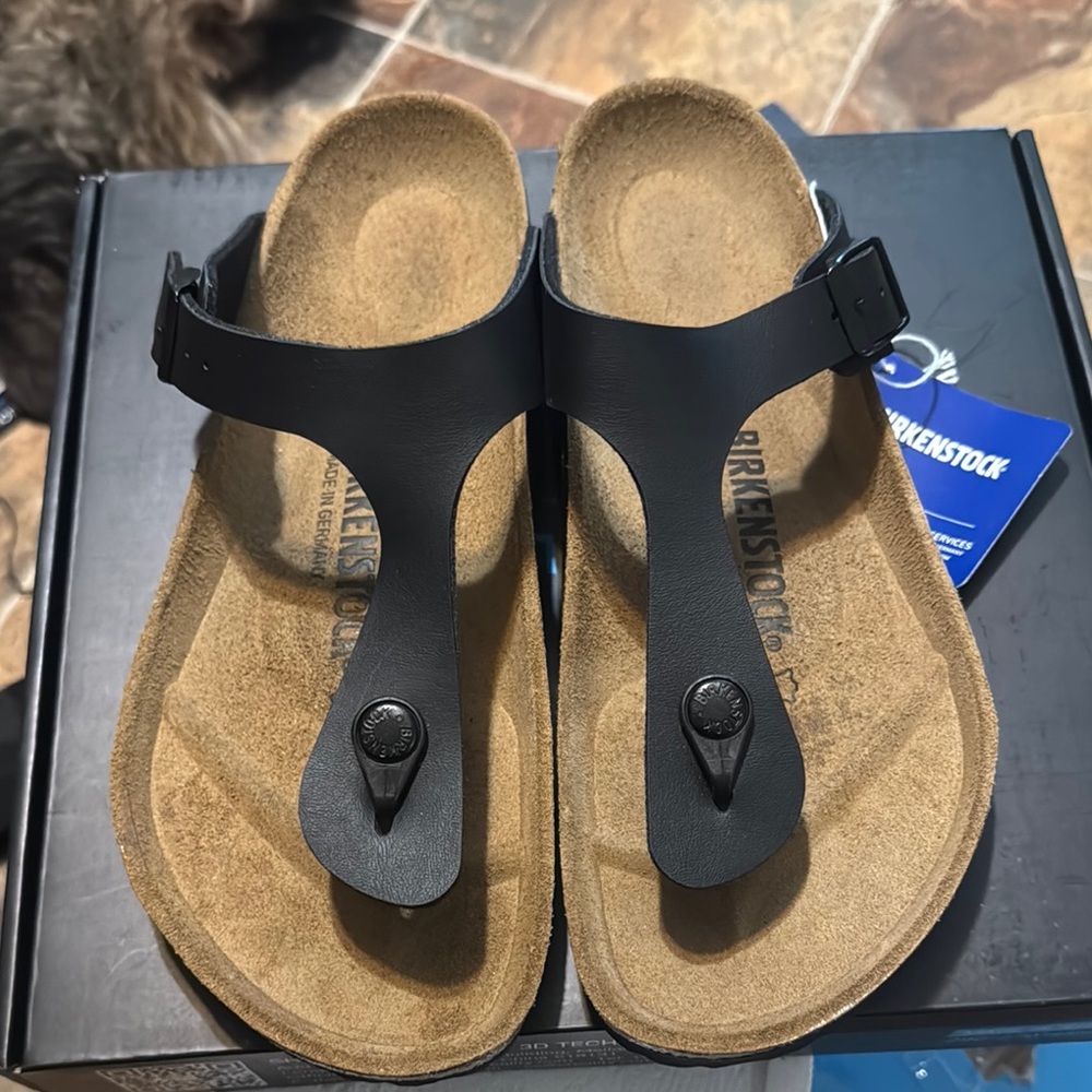 Birkenstock Black and Tan Flip-Flop Sandals